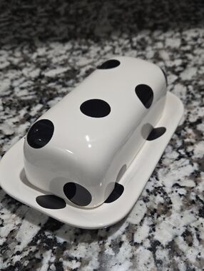 Kate Spade By Lenox White and Black Polka Dot Ceramic Butter Dish